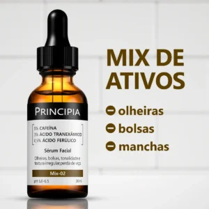 Sérum Facial Mix 02 5% Cafeína + 3% Tranexâmico + Ferúlico Skincare Anti Olheiras e Manchas com 30ml Principia